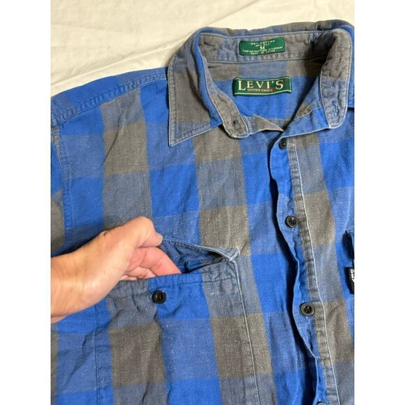 Vintage Levi's Mens Medium Blue & Gray Plaid Button-Down Big E Shirt RARE - Picture 5 of 10